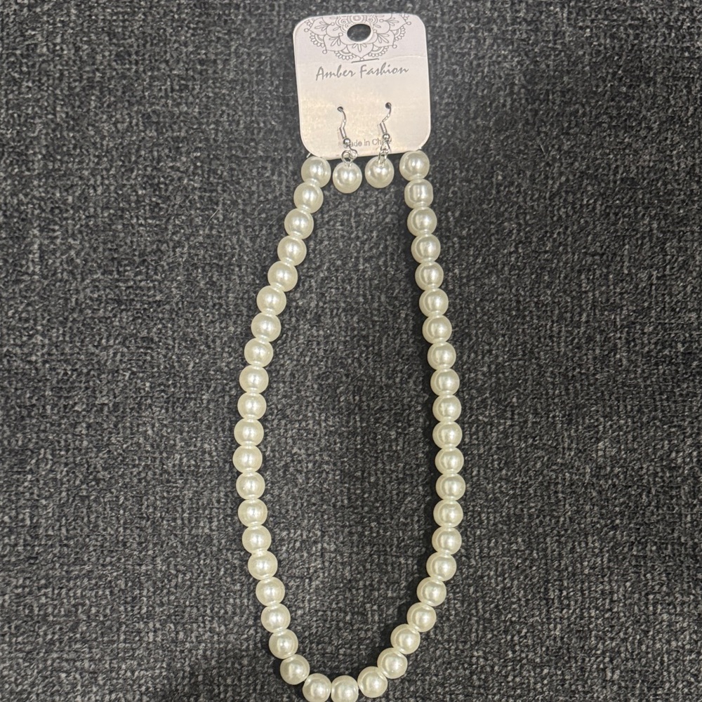Faux Pearl Necklace and Earring Set